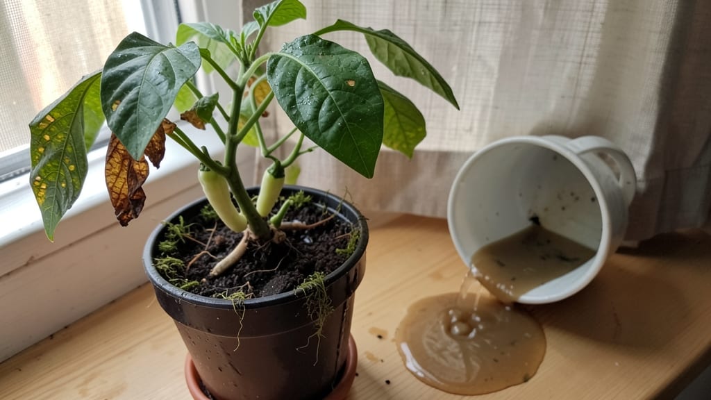 Overwatered Chilli Plant: Drain-and-Save Method for Revived Roots